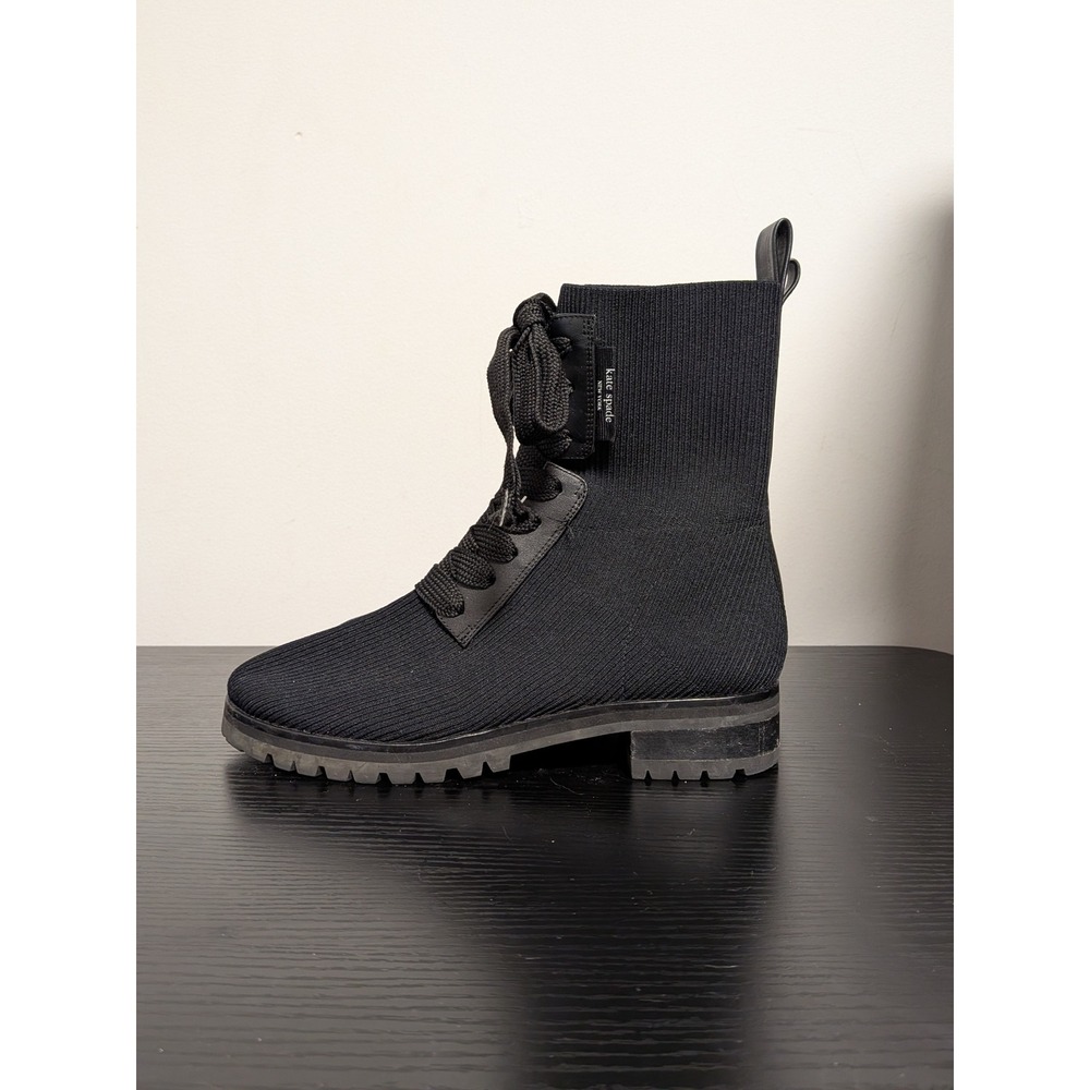 Kate Spade New York‎ Knit Combat Boots Black Ribbed Lace Up Lug Sole Womens 8B